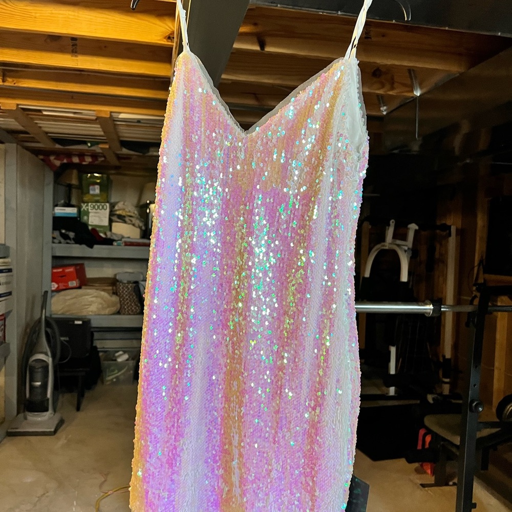 White sequin, spaghetti straps